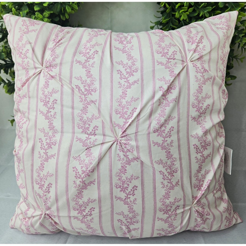 The Farmhouse Rachel Ashwell Pink Stripe Floral Pintuck Throw Pillow Shabby Chic
